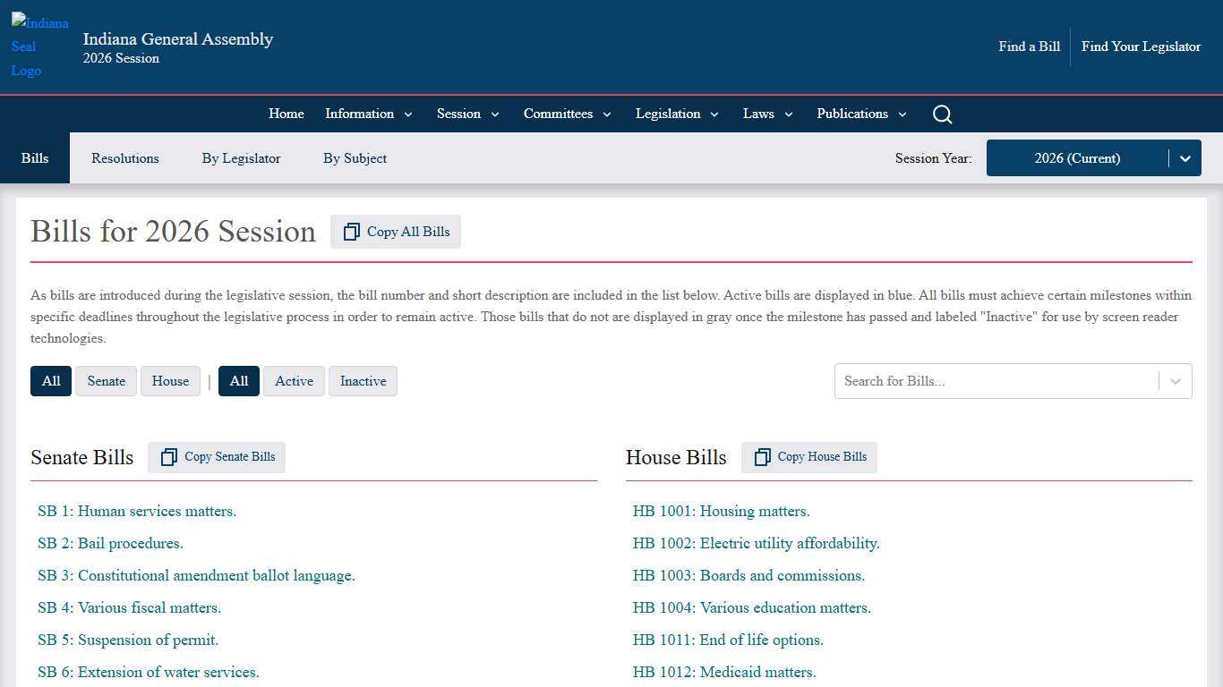 IGA Bills for 2026 Session